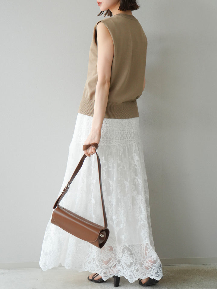 [予約]レースフレアスカート/ホワイト