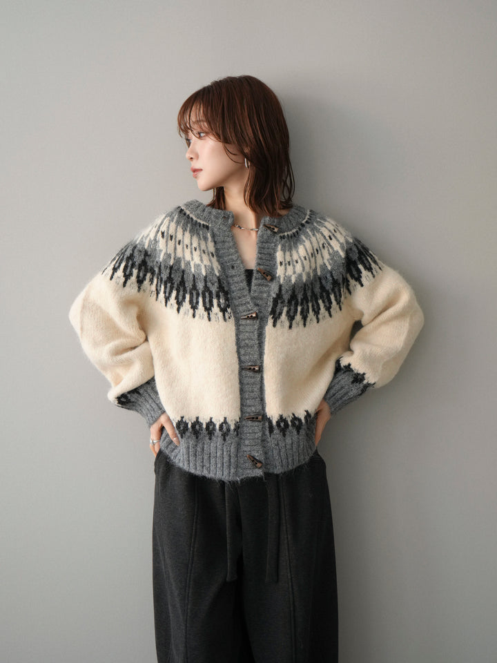 [SET]トグルボタン求心柄ニットカーディガン+ウエストベルトカーブラインスエットパンツ(2set)