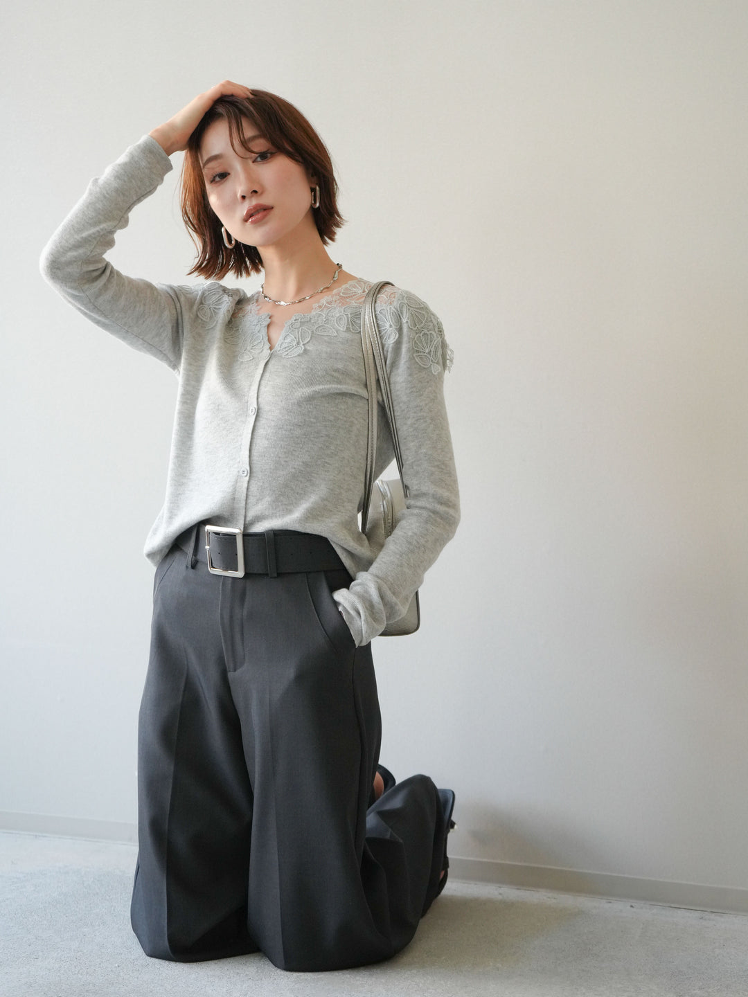 [SET]ショルダーレースニットカーディガン+ショルダーレースニットカーディガン(2set)