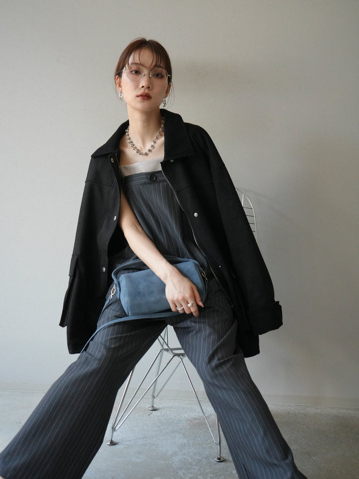 [予約]サテン切替ピンストライプサロペット/グレー