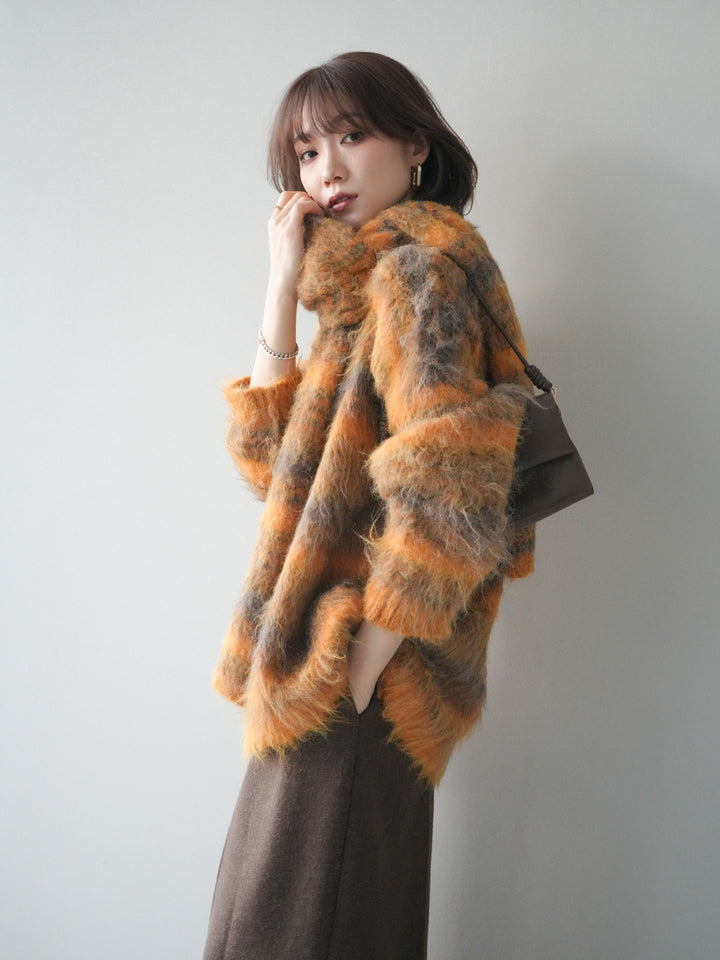 [予約]ストール付シャギーマルチボーダーニットプルオーバー/yellow