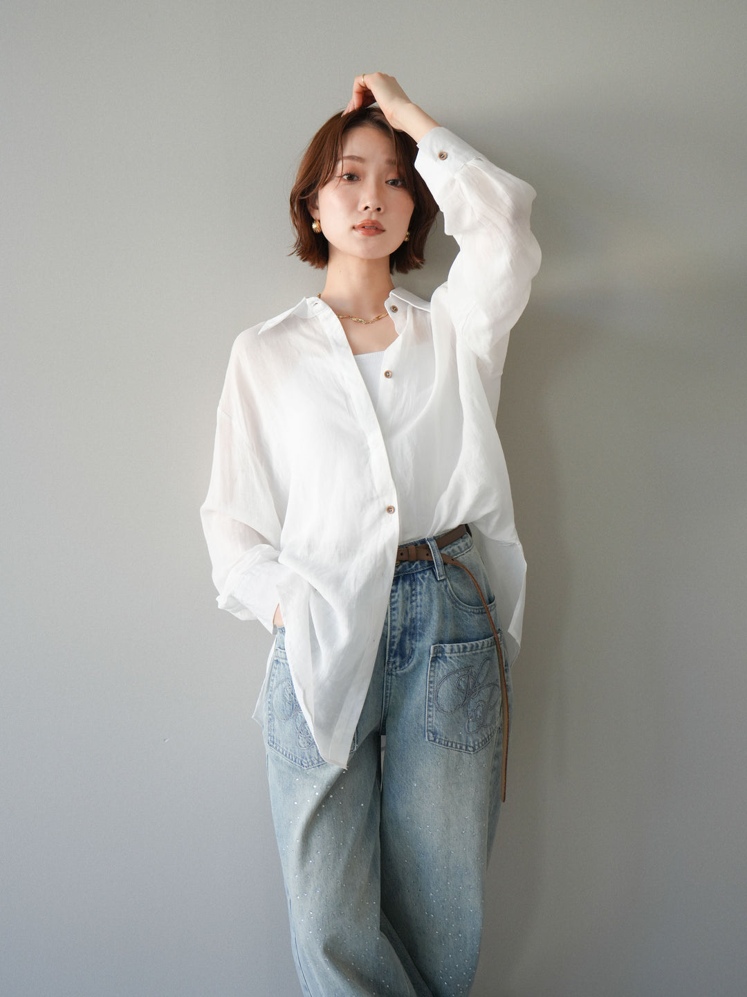 [予約]バックオープンツイストシャツ/white