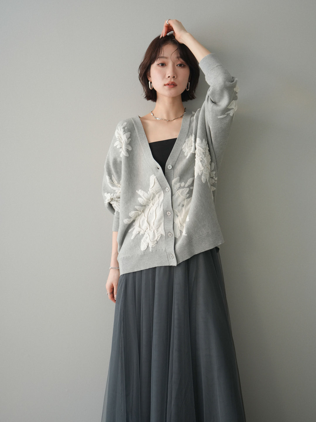 [SET]フラワージャガードニットカーディガン+フラワージャガードニットカーディガン(2set)