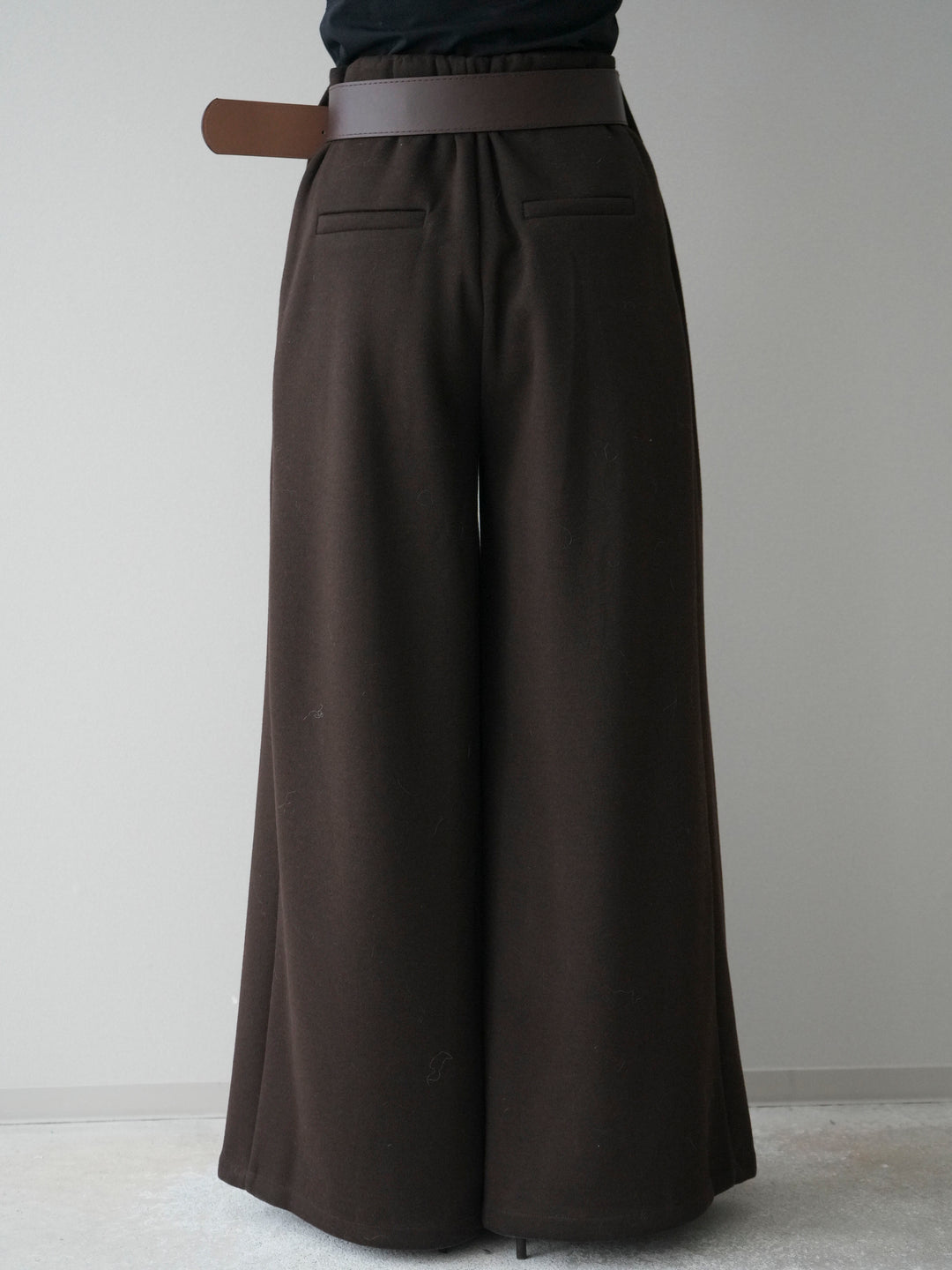 [予約]ベルトデザインループウールワイドパンツ(ベルト付)/brown