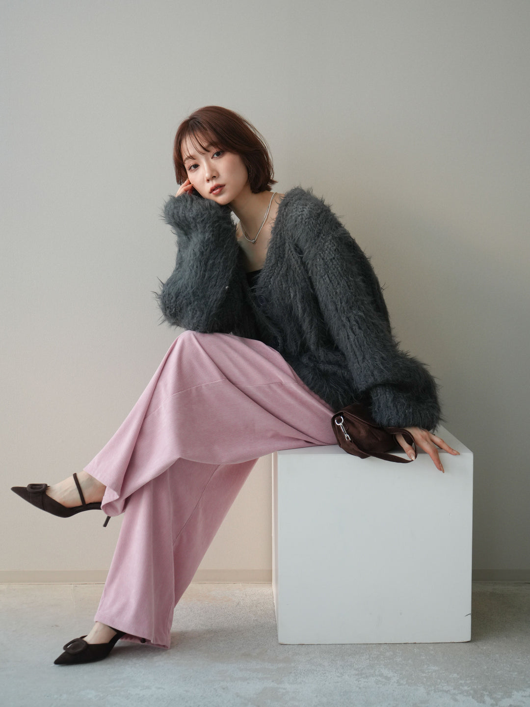 [SET]シャギーオーバーニットカーディガン+選べるアクセセット(2set)