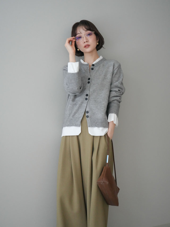 【預購】梭織布料對接針織開襟衫/淺灰色