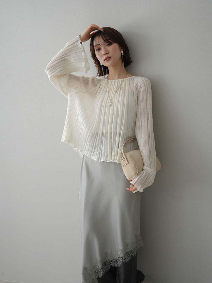 [SET]プリーツシアーフレアスリーブニットトップス+プリーツシアーフレアスリーブニットトップス(2set)
