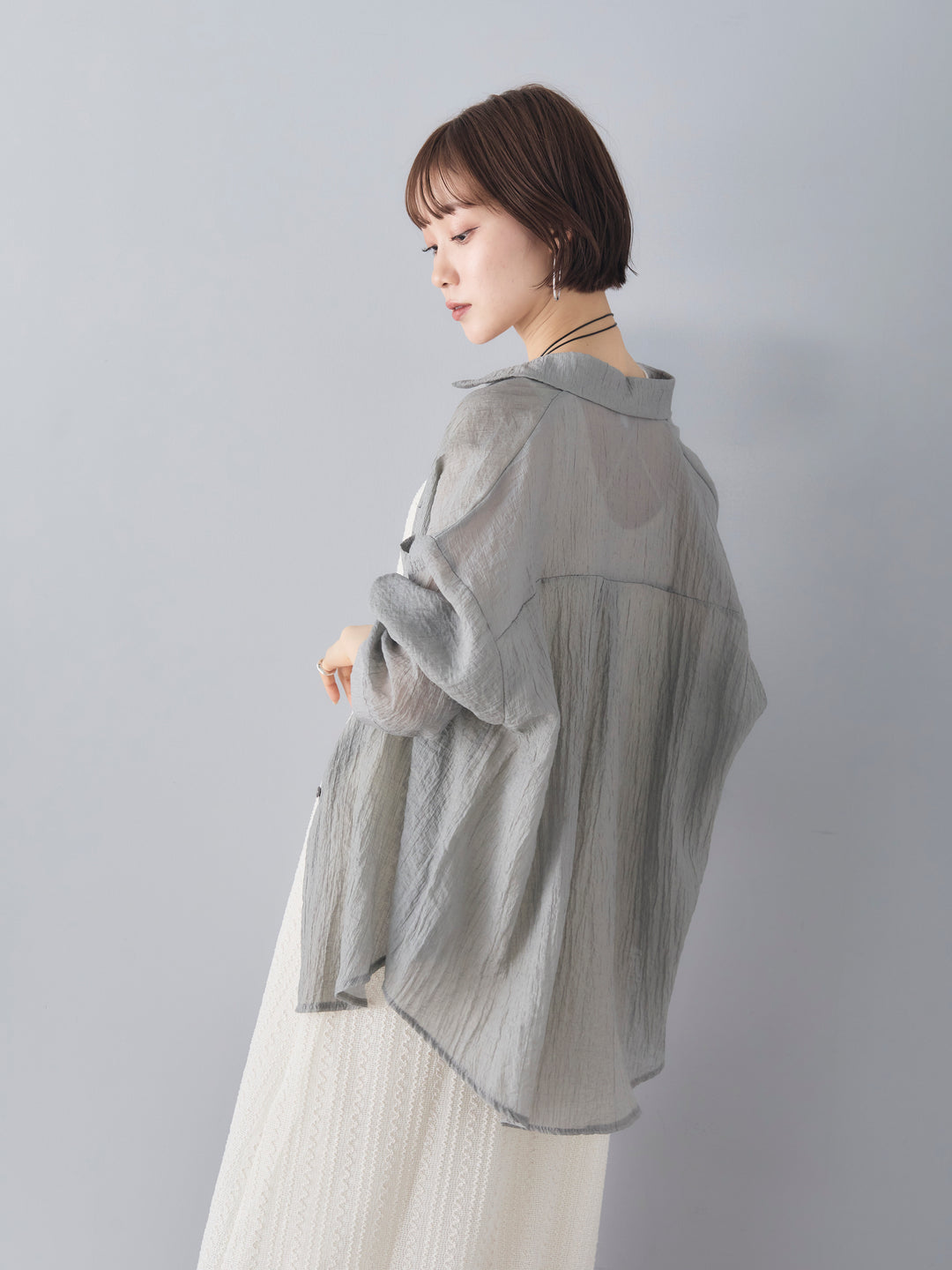 [Pre-order] Willow Sheer LS Shirt/Gray