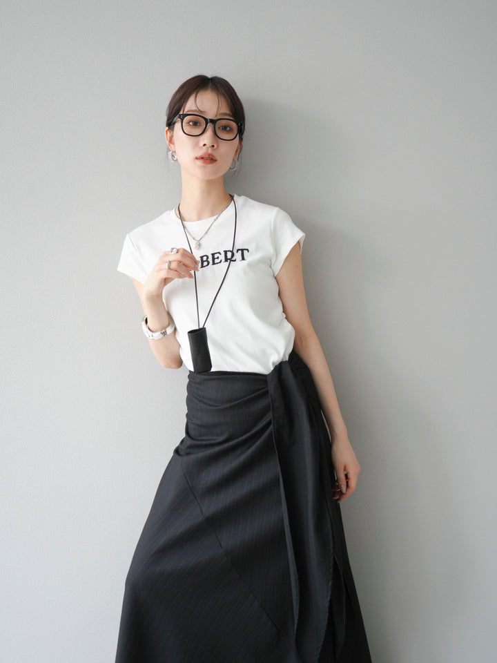 [SET]刺繍ロゴTシャツ＆レザーポーチネックレスSET +サイド巻きツイルスカート(2set)