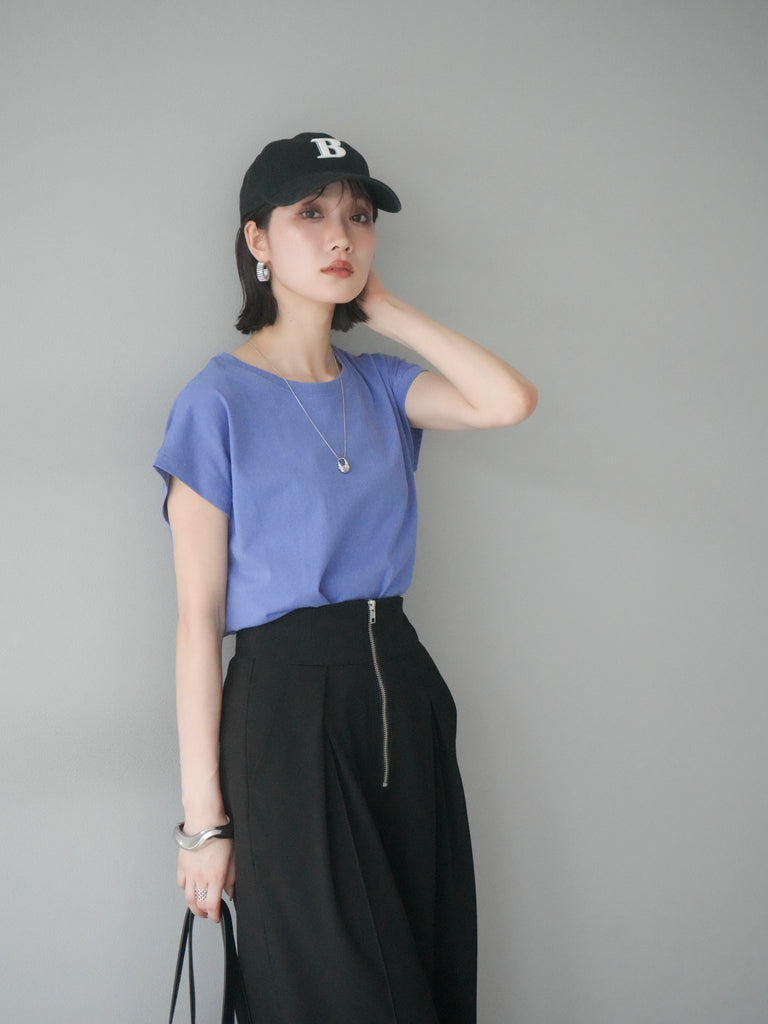 23年✨極美品✨プリーツプリーズ　トップス　フレンチスリーブ　サイズ3 ブルー 予約]フレンチスリーブTシャツ/ブルーパープル – Lumier