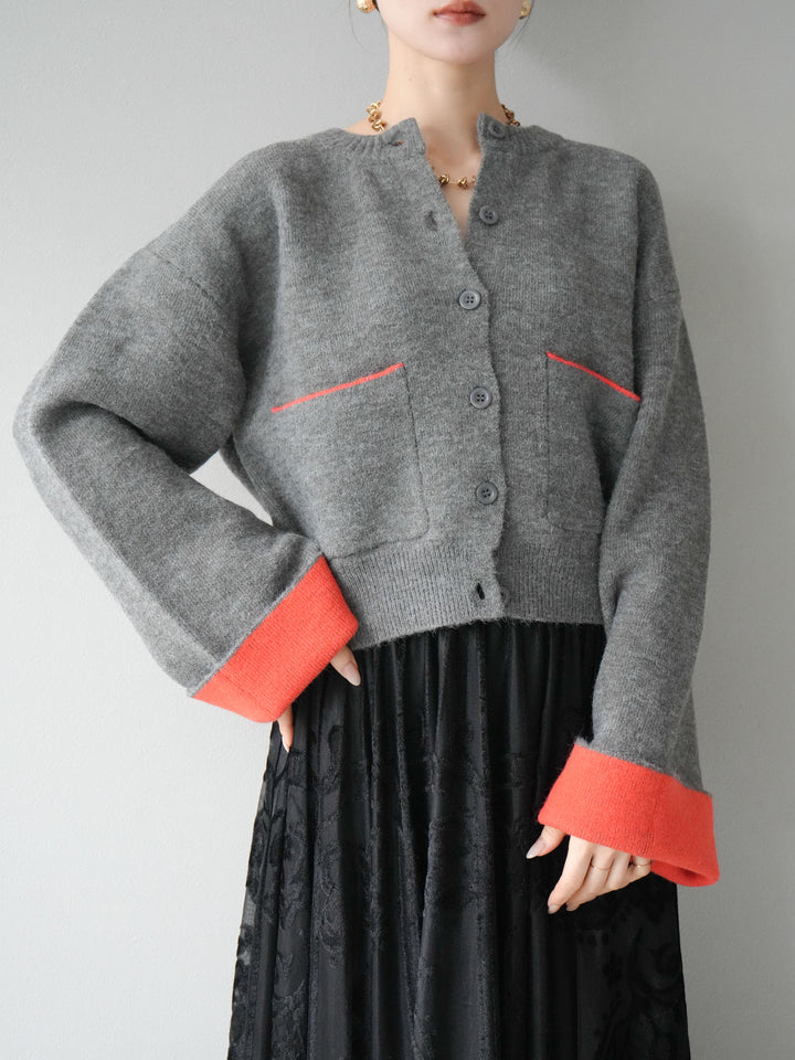 [SET]バイカラーオーバーニットカーディガン+アンティーク柄フロッキーマキシスカート(2set)