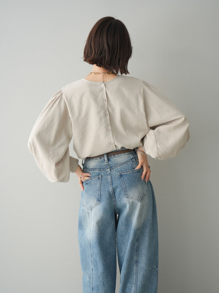 [予約]2WAYピーチスキンボリュームスリーブブラウス/greige