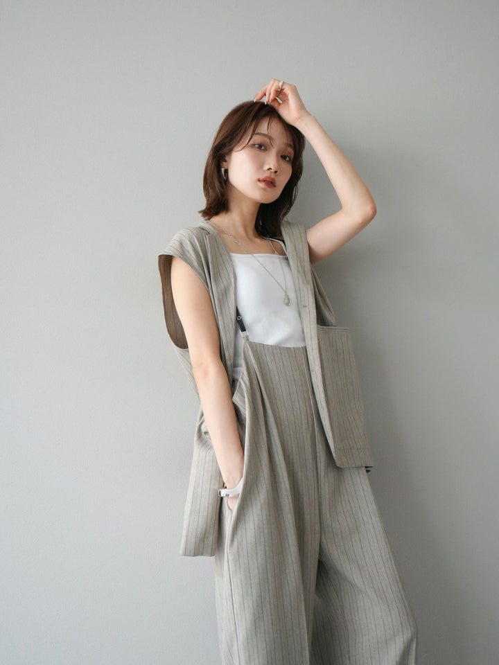 【着回しセット】[SET]ヘリンボーンストライプジレ+シアー切替ベロアトップス+ヘリンボーンストライプサロペット(3set)