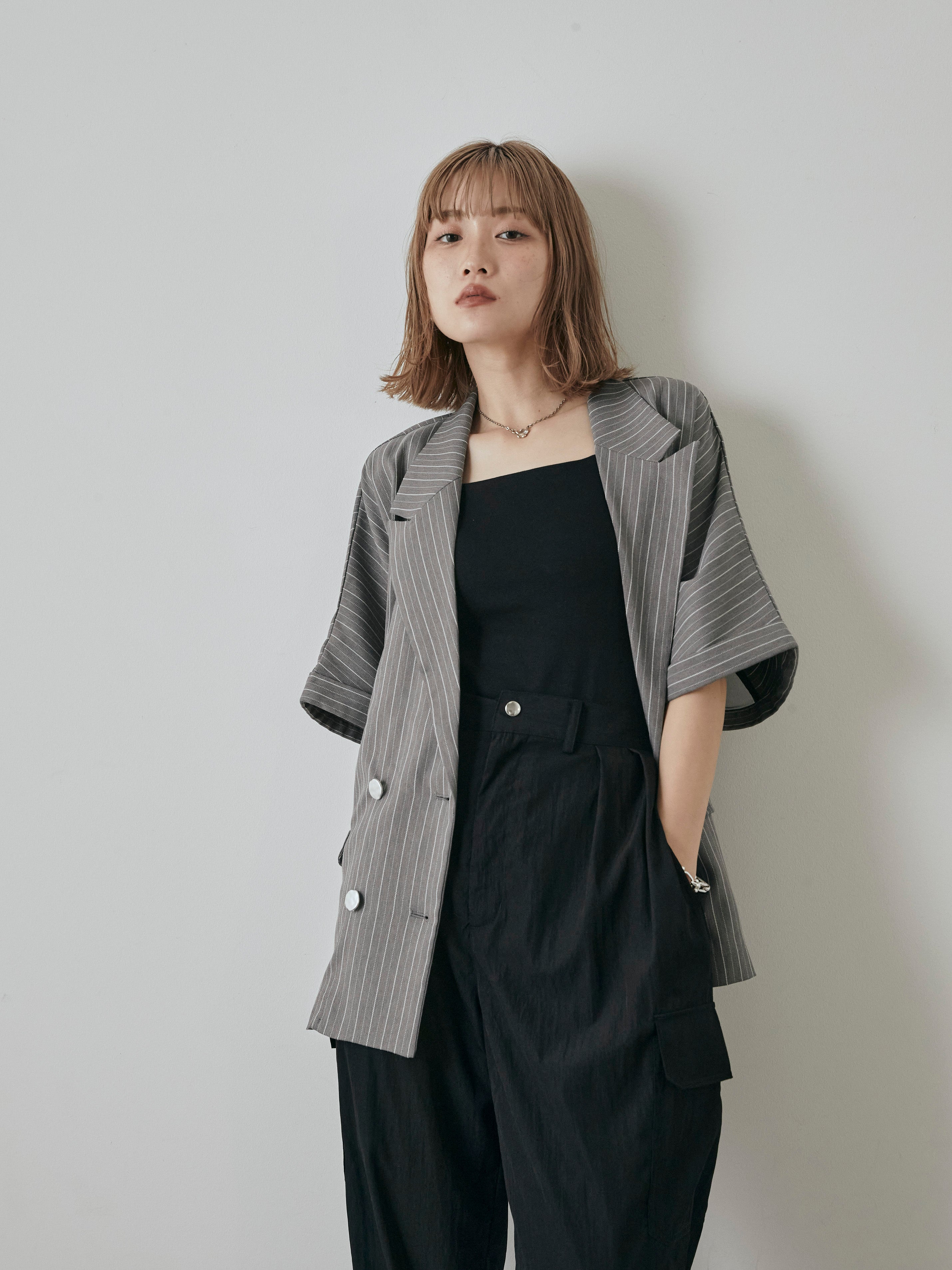 美品 現行✨GARNIER テーラードジャケット　ヘリンボーン　ペイズリー柄　L LAUIR ステンカラーコート コート ミックスヘリンボーン