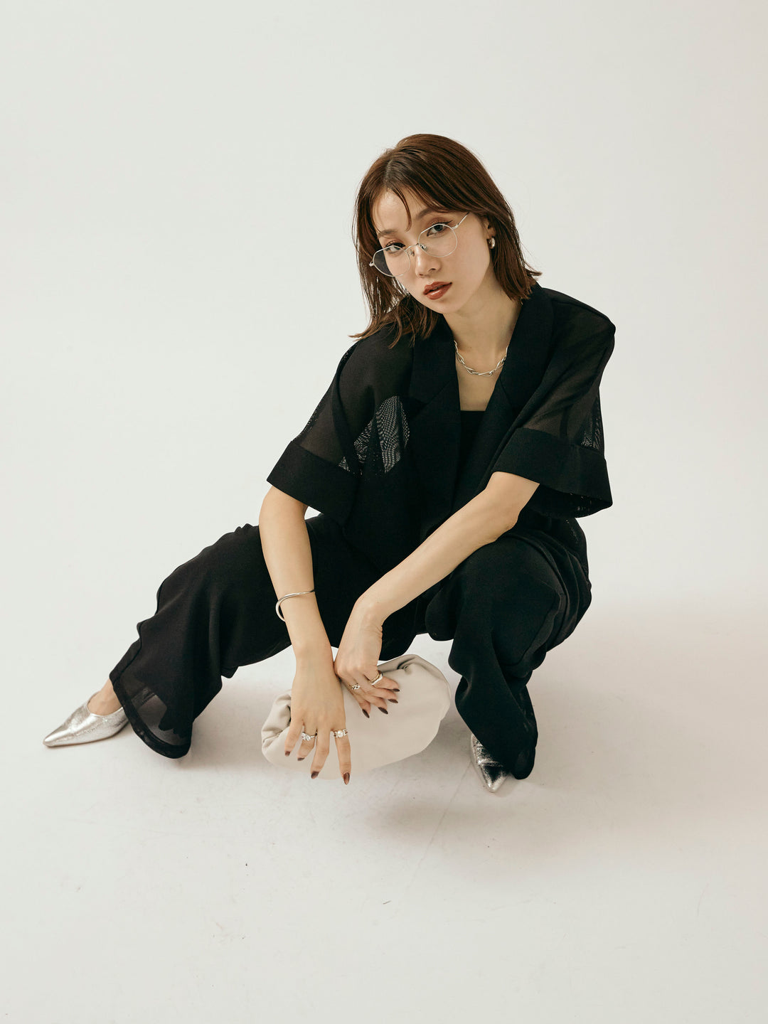 【Allure】[SET]メッシュハーフテーラードジャケット+メッシュハーフテーラードジャケット(2set)