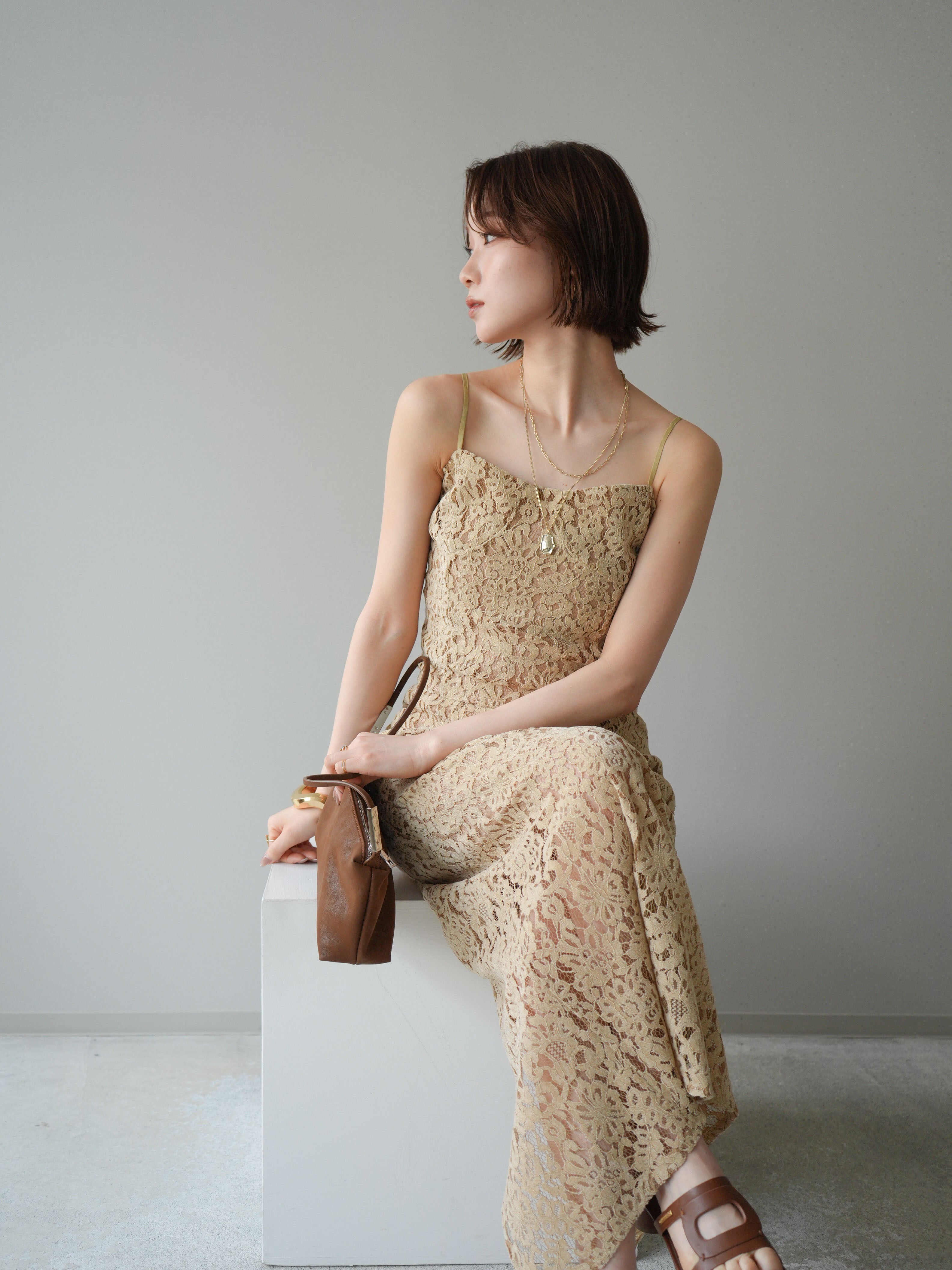 BON MAX／Le midi☆ジャケット Aラインスカート ベージュ 11号 SET]フルレースキャミ＆IラインスカートSET UP/beige – Lumier