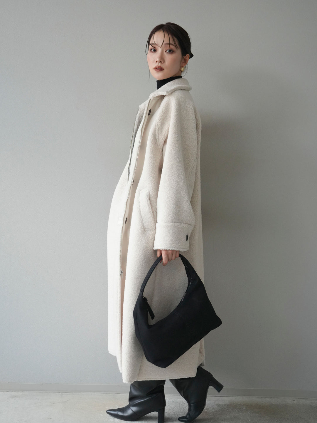 [予約]ボアxムートンロングコート/ivory