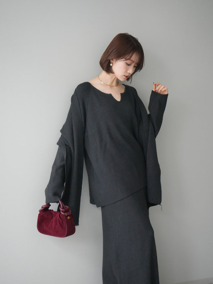 [SET]ストール付キーネックニットSET UP