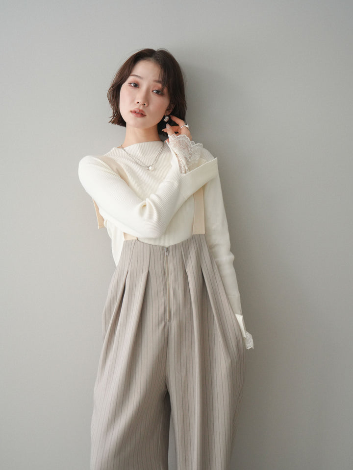 [SET]袖スカラップレースオフネックニットトップス+袖スカラップレースオフネックニットトップス(2set)