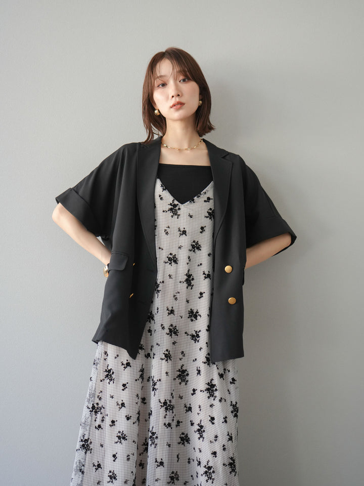 [套裝] 植絨薄紗層疊天鵝絨吊帶連身裙 + 金色紐帶半夾克 (2 套)