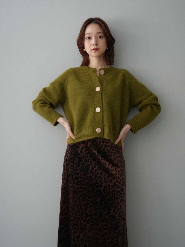 [SET]BIGボタンニットカーディガン+レオパードベロアナロースカート(2set)