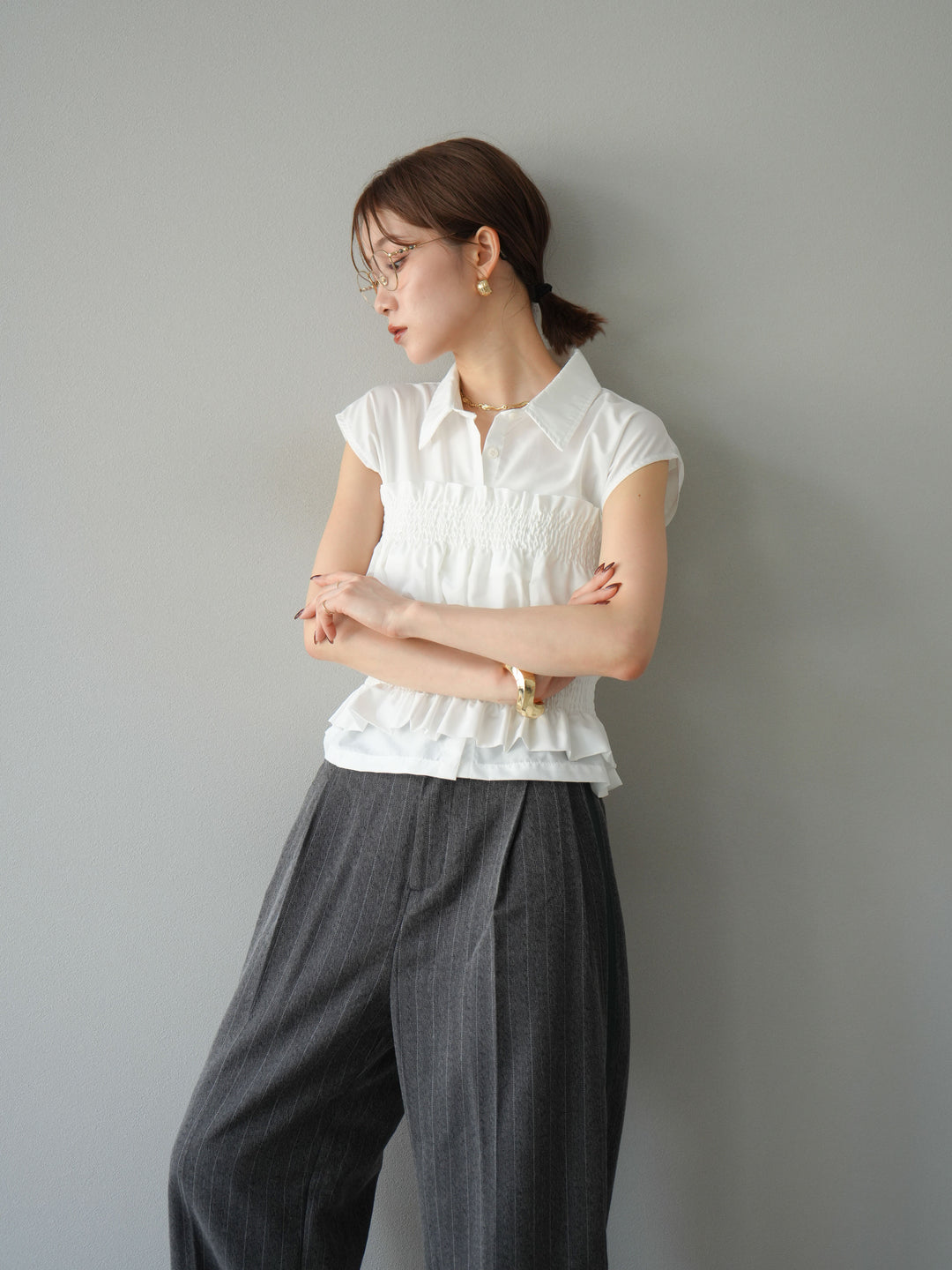 [予約]ブロードシャーリングビスチェ＆ノースリブラウスSET /オフ