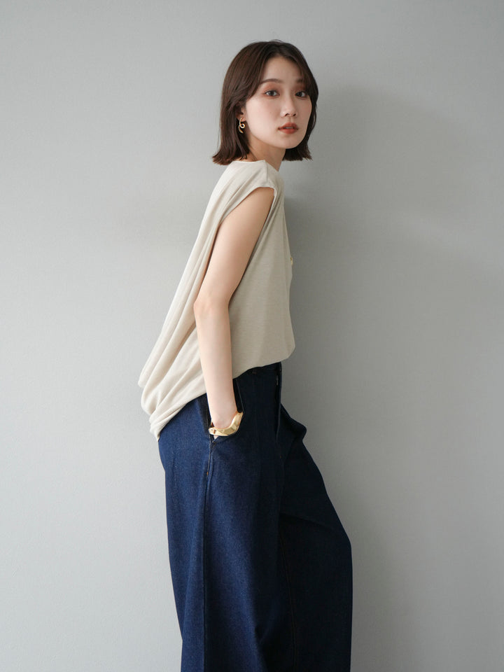 [預訂] 雙向透視層疊垂墜上衣/米色