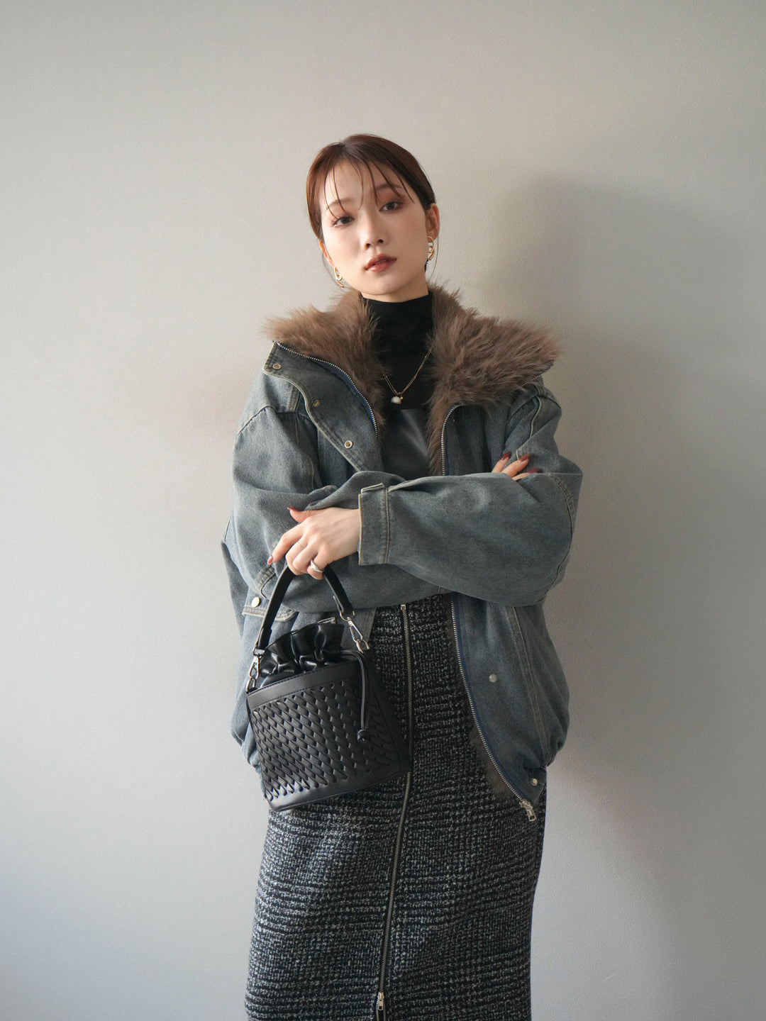 [SET]デニムxファーブルゾン+選べるアクセセット(2set)