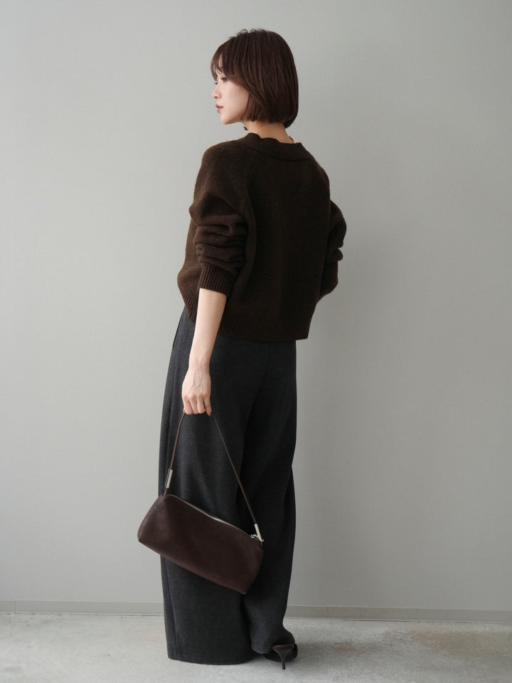 [SET]BIGボタンニットカーディガン+アニマル柄ベルト付きウールタッチワイドパンツ(2set)