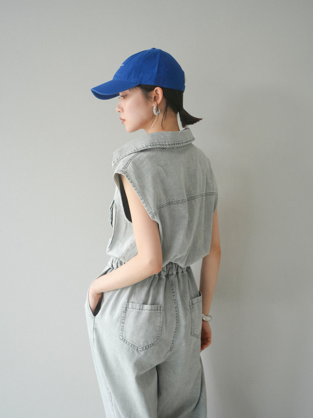 [予約]ポケットデザインデニムオールインワン/グレー