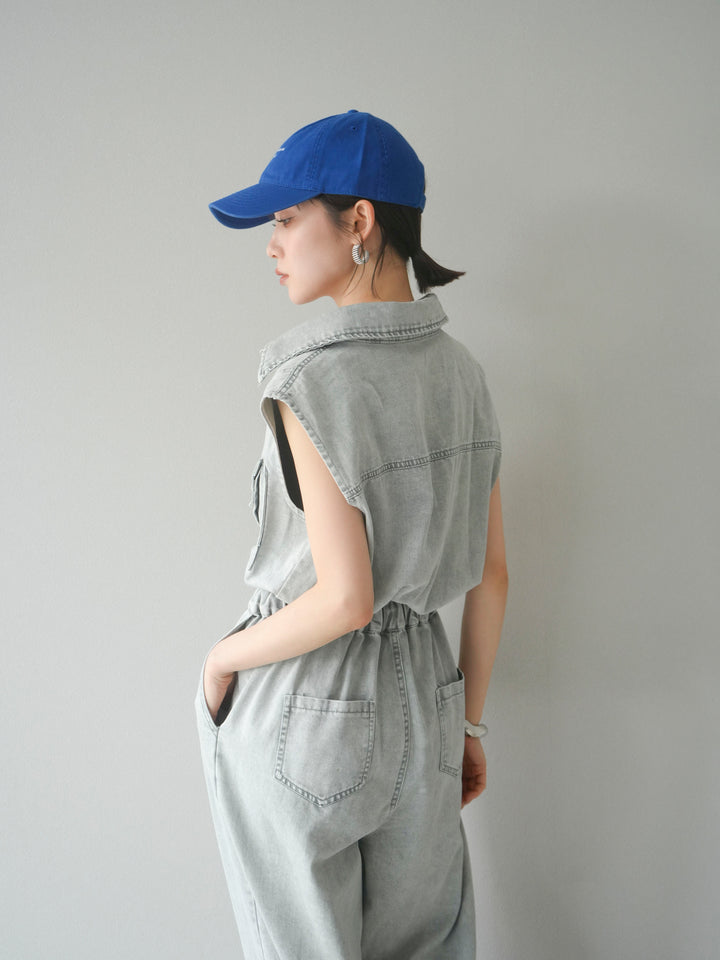 [予約]ポケットデザインデニムオールインワン/グレー