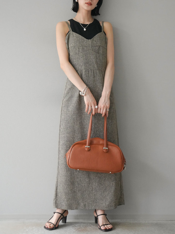 [預購] 夏季粗花呢露背吊帶洋裝/棕色