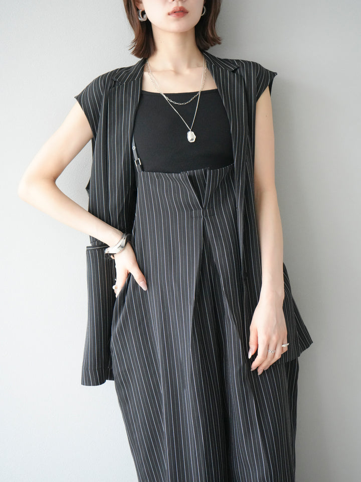 [SET]ヘリンボーンストライプジレ+ヘリンボーンストライプサロペット(2set)