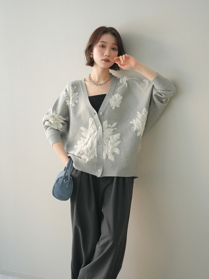 [SET]フラワージャガードニットカーディガン+フラワージャガードニットカーディガン(2set)