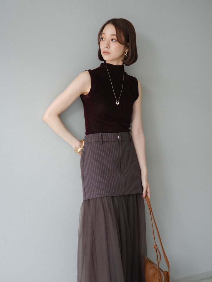 [予約]シアーベロアプチネックノースリーブトップス/ボルドー