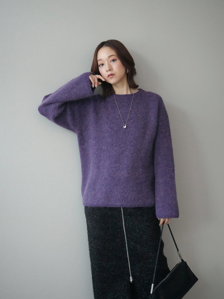 [SET]アンゴラタッチクルーネックニットプルオーバー+ラメシャギーフロントジップスカート(2set)