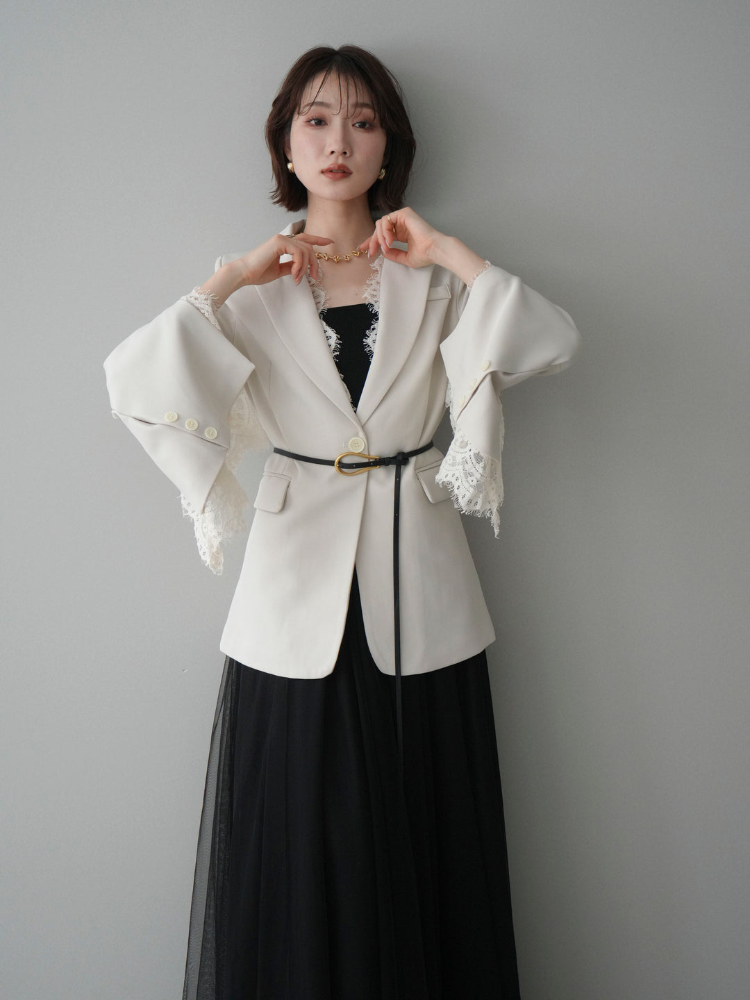 [SET]レースレイヤードスリットジャケット+選べるアクセセット(2set)