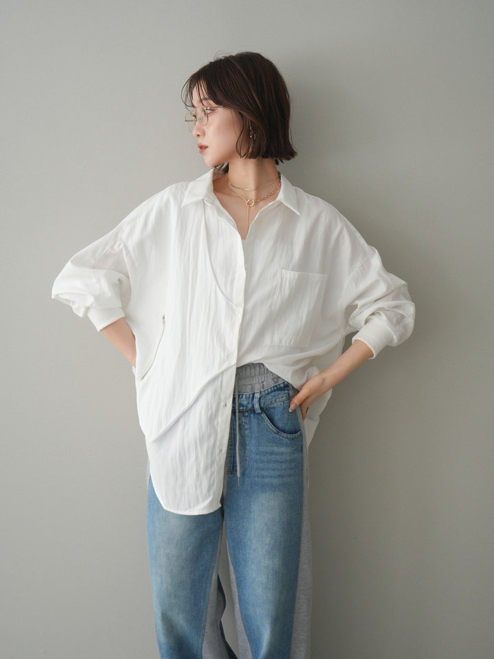 [予約]リブカフスアシンメトリーZIPデザインオーバーシャツ/offwhite