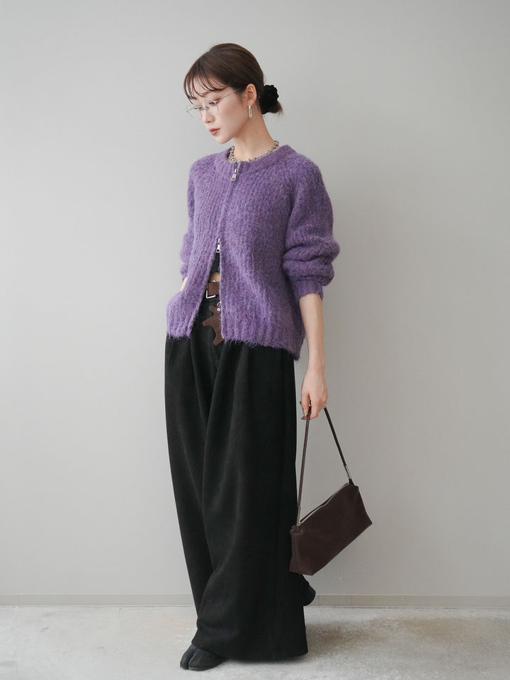 [予約]モチーフベルト付スエードタックワイドパンツ/black