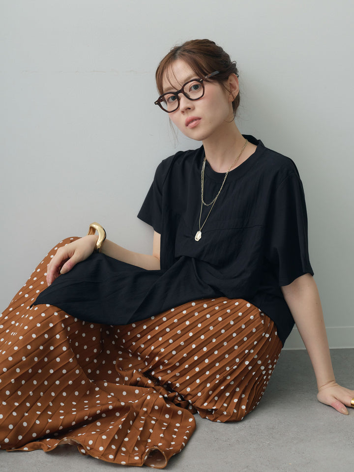 [SET]ラッフルドッキングTEE+ドットアコーディオンプリーツスカート(2set)