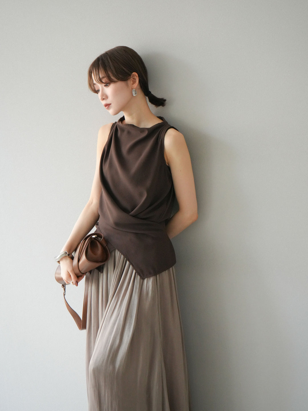 [SET]ノースリーブトップス＆シャイニーフレアスカートSET UP/(2set)