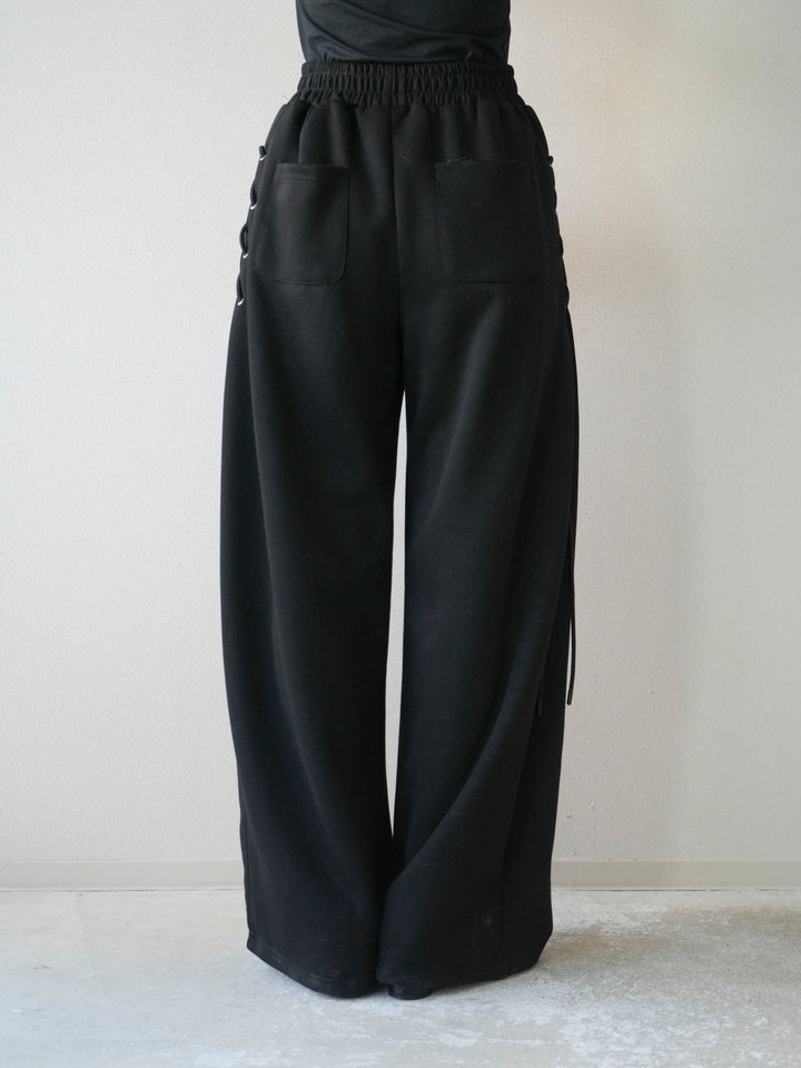 [予約]サイドレースアップスウェットワイドパンツ/ブラック