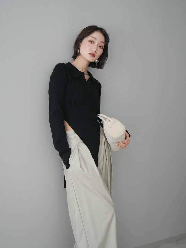 [予約]リブポロニットボディスーツ/black