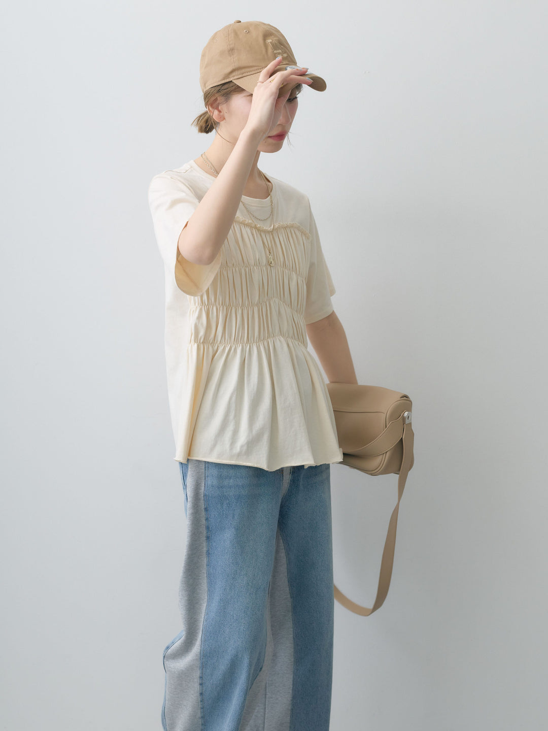 [SET]クールタッチシャーリングTEE+デニム切替スウェットパンツ(2set)