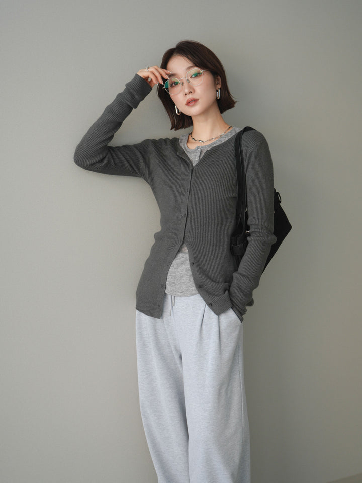 【預購】雙面穿羅紋圓領開襟衫 / 炭灰色