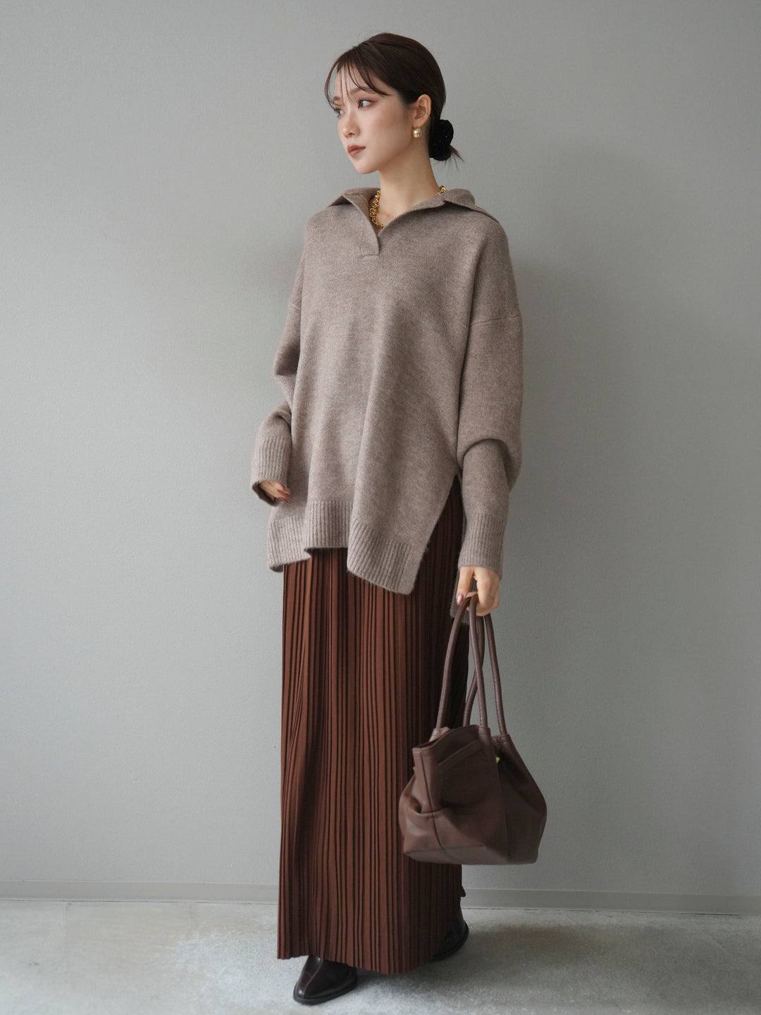 [予約]プリーツIラインスカート/brown