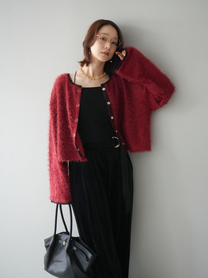 [予約]バイカラー2WAYシャギーニットカーディガン/red