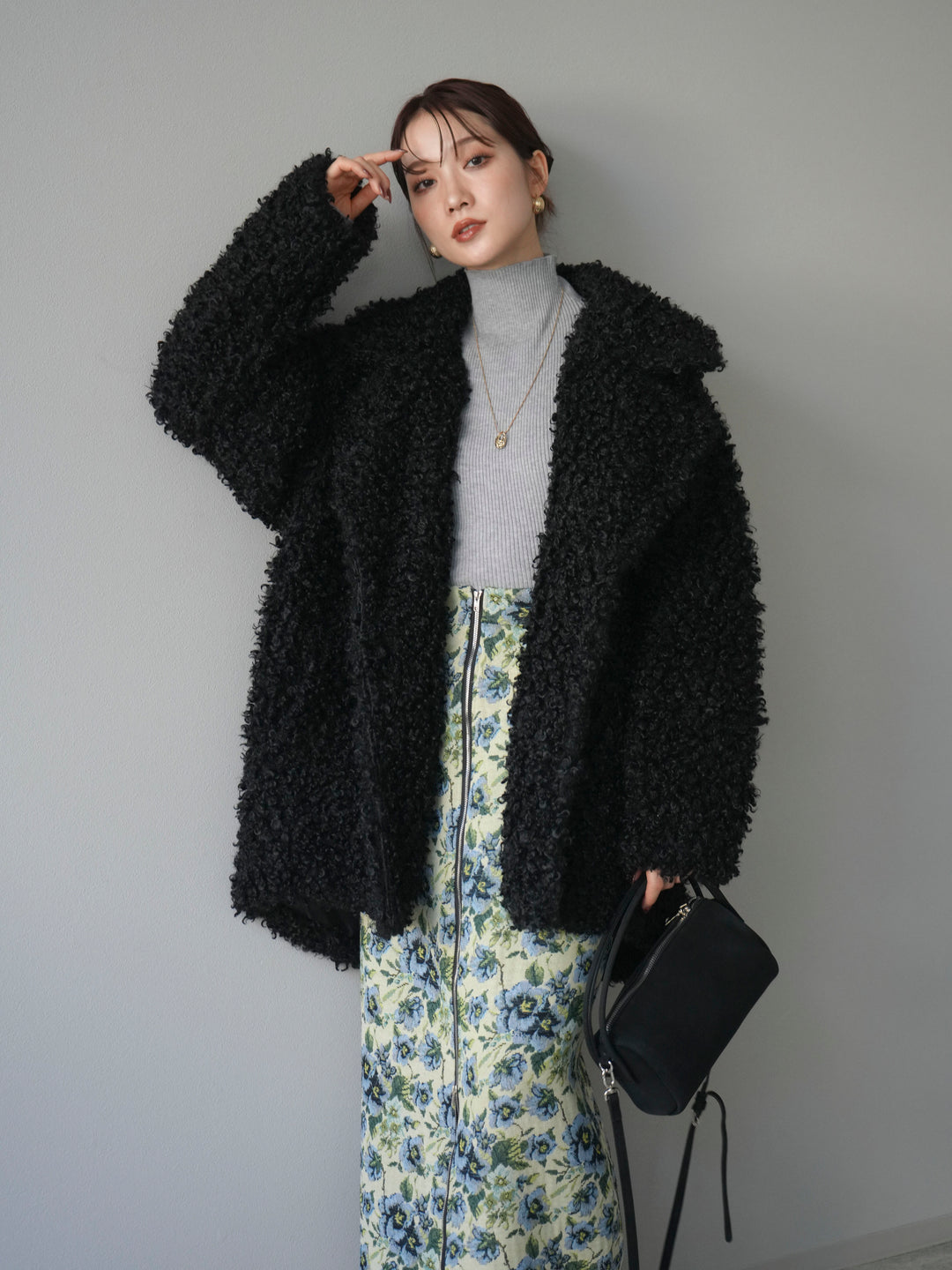 [予約]プードルファーダブルミドルコート/black