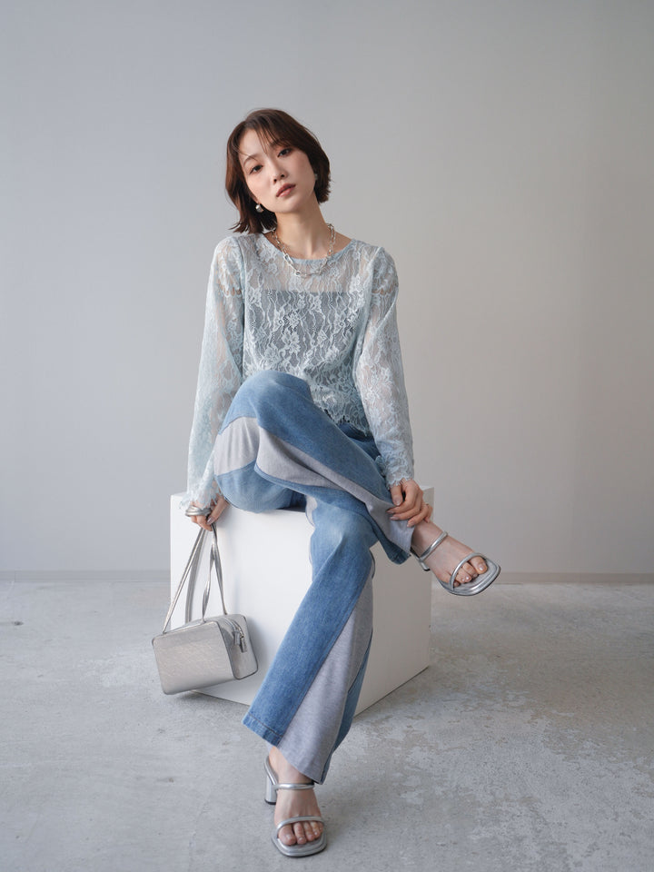 [SET]2WAYスリーブレーストップス+選べるアクセセット(2set)