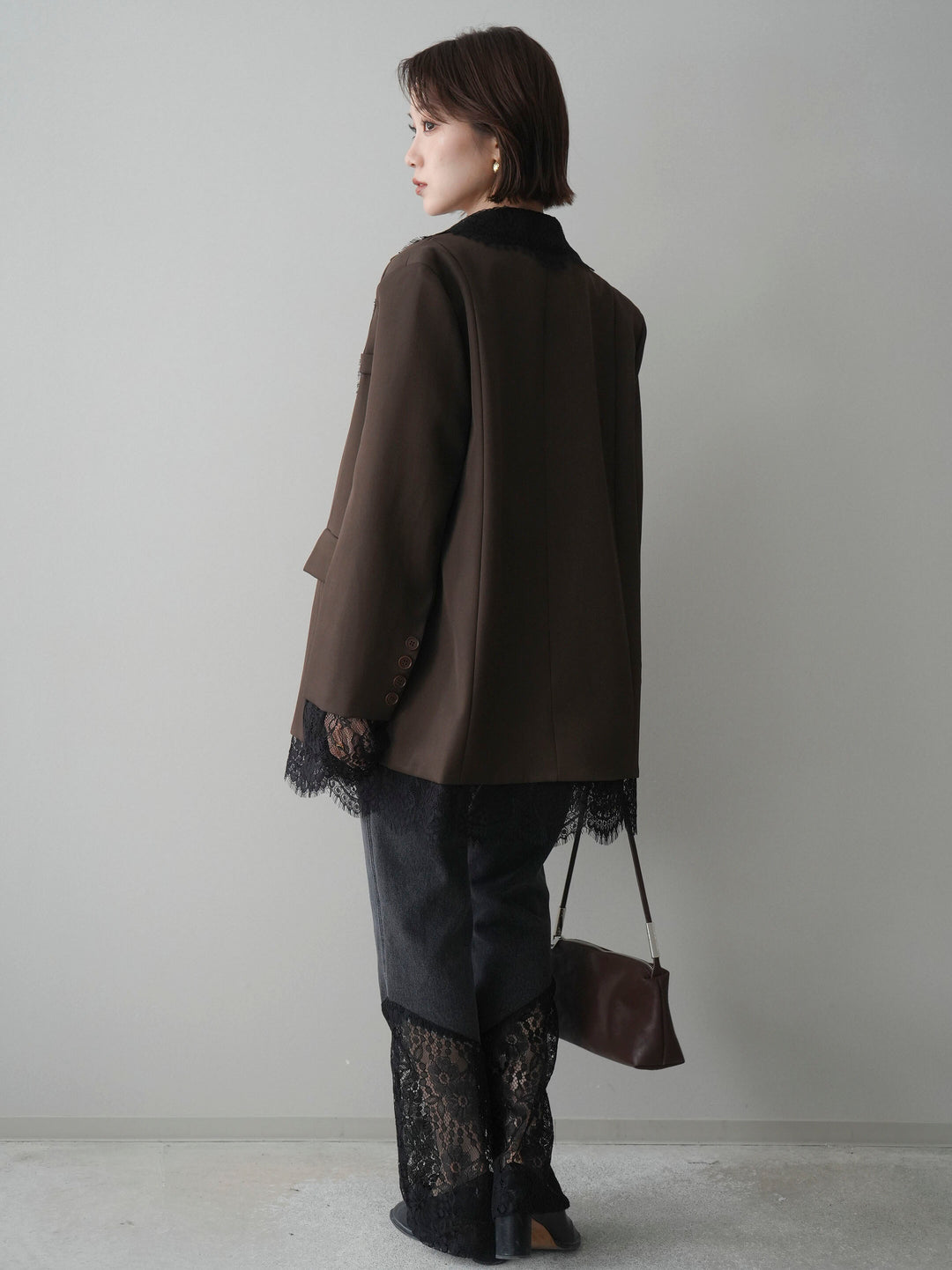 [予約]レース切替フレアデニムパンツ/black